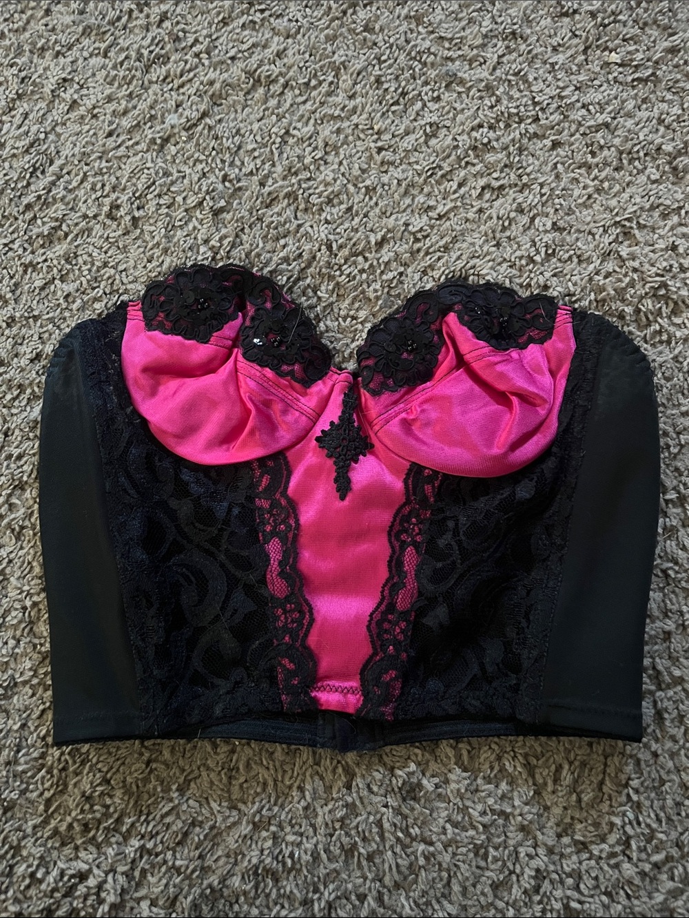 Source Unknown Black & Hot Pink Lace Bustier